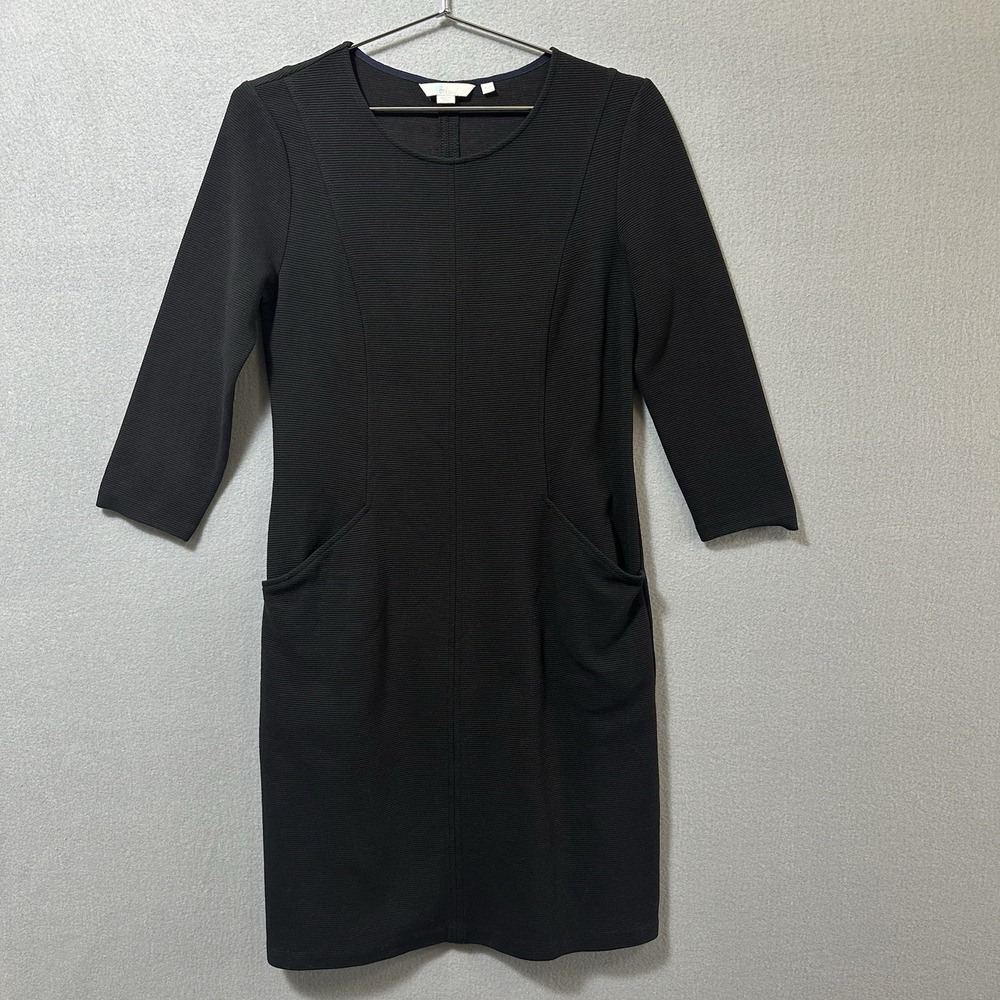 Boden Trinity Jersey Ribbed Dress Women's Size 10 Black Pockets Stretch